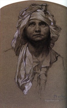 アルフォンス・ミュシャ Painting - 少女の頭 チェコ アール ヌーボー独特のアルフォンス ミュシャ